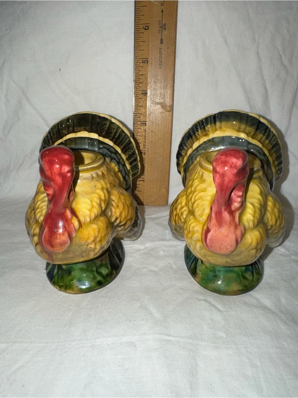 Napcoware Vintage Ceramic Yellow Thanksgiving Turkey candle holder Pair